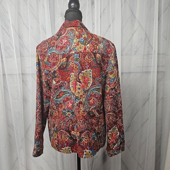 Vintage Coldwater Jacket Red Paisley Tapestry Retro Boho Casual L - Picture 8 of 14